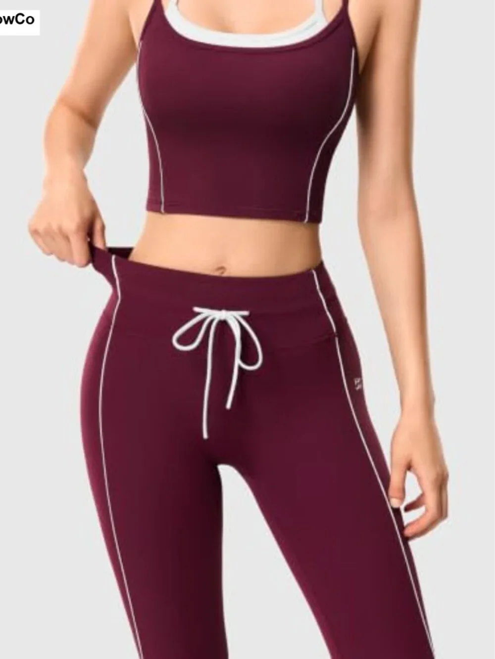 Nylon Spandex 2 Piece Workout Tank Top and Drawstring Seamless Leggings Set for